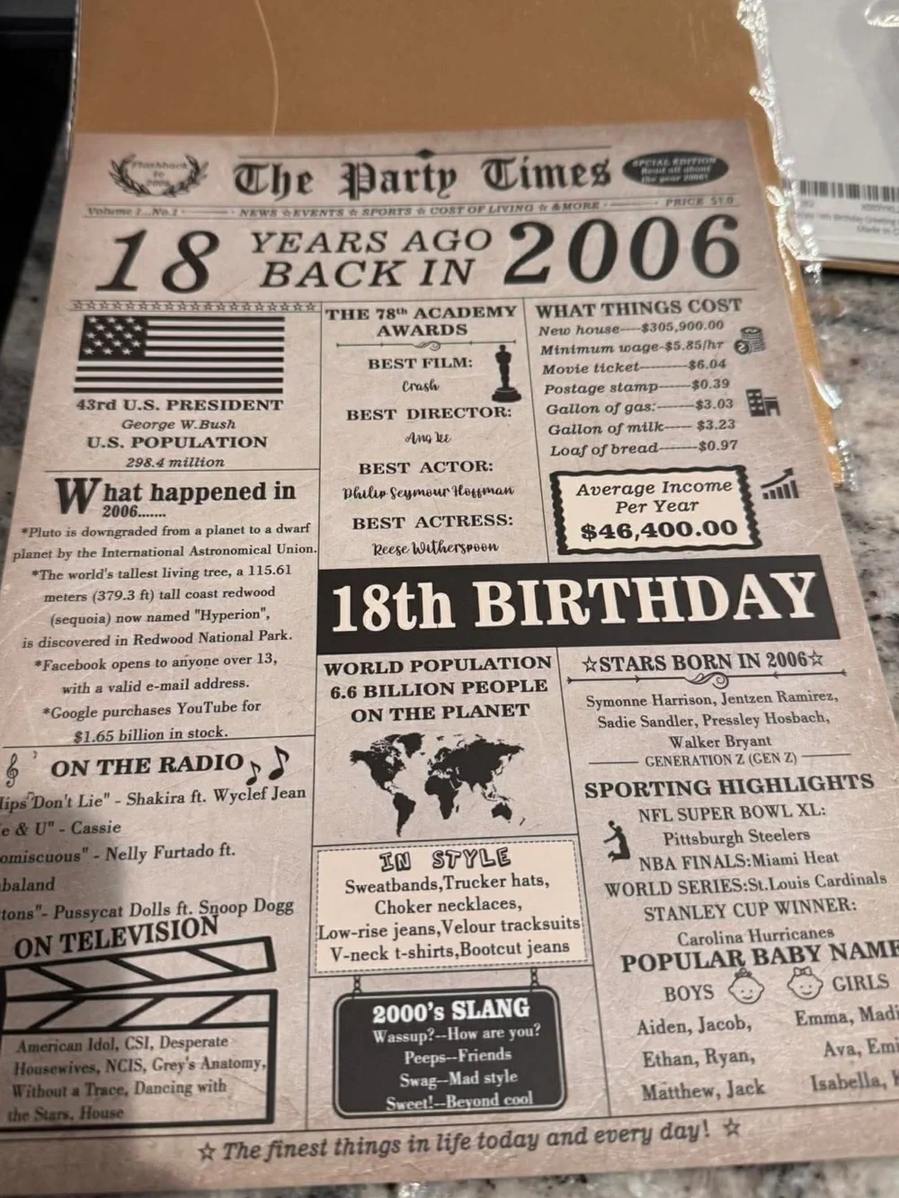 Vintage Newspaper-Style 18th Birthday Card - Tan